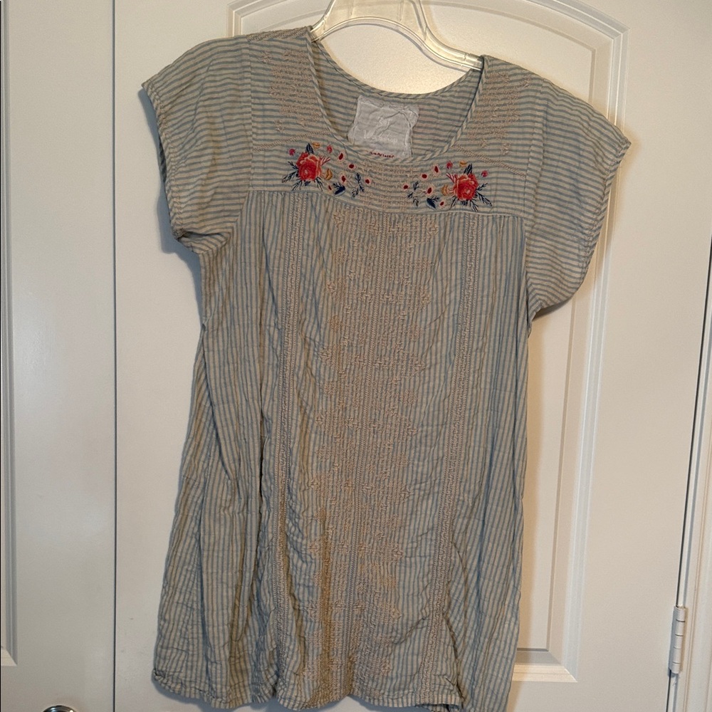 Johnny Was Striped Mini Dress with Embroidered Accents